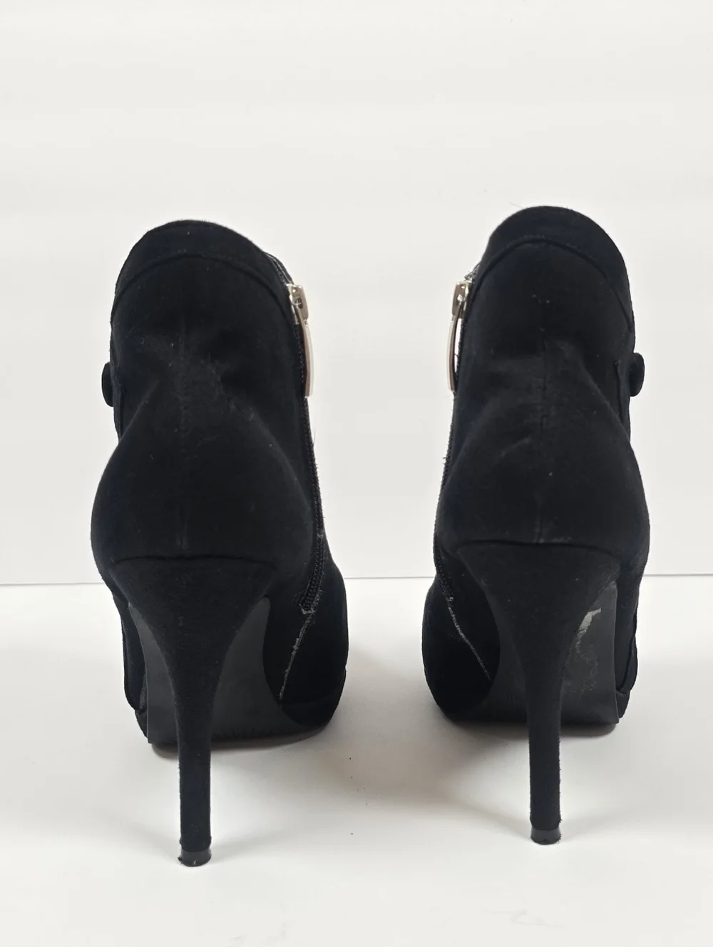 Limelight Black Suede Platform Stiletto Ankle Boots Side Zip Heeled Booties 38
